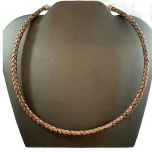 NEW Silpada Necklace Brown Braided Leather Necklace 925 Sterling Silver Necklace